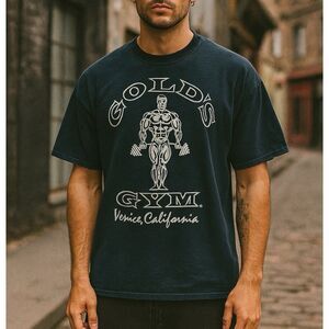 Vintage Golds Gym T Shirt L Black Venice California Distressed Pinholes